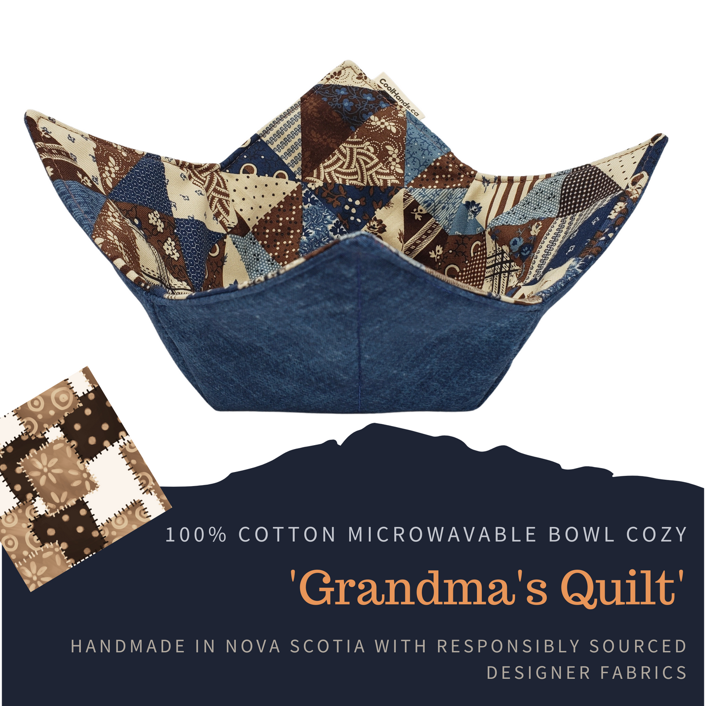 100% Cotton Microwavable Bowl Cozy - Grandmas Quilt-0